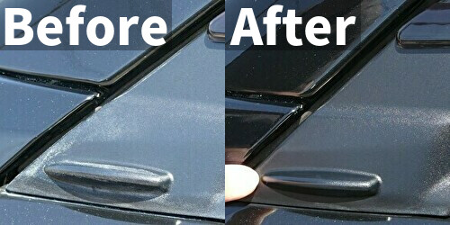 車の樹脂モールについた気になる樹脂汚れ。洗車しても落ちない頑固な汚れがこの樹脂モール・レザーブラシでこするだけで綺麗に落とせる