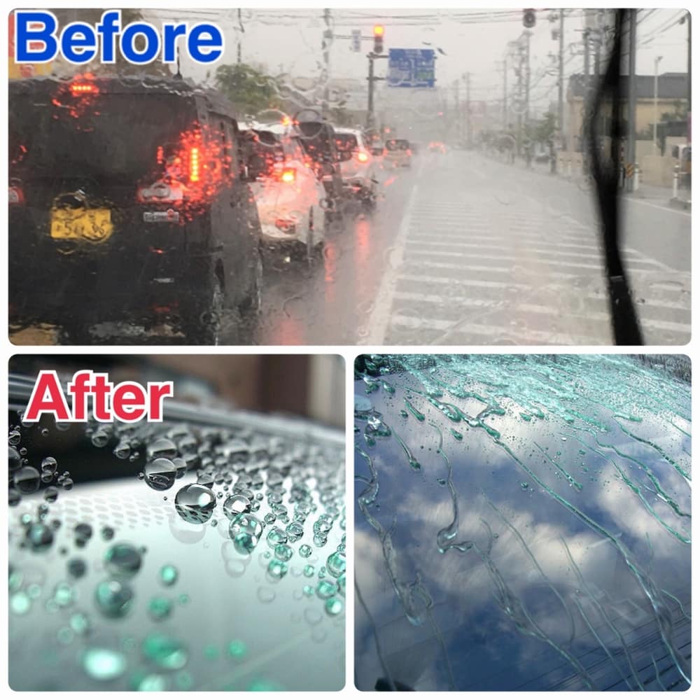 大雨・豪雨や台風から愛車の視界を守る！フロントガラスなど車の窓ガラスのウロコや油膜を落としてガラス撥水コーティングでガラスケア