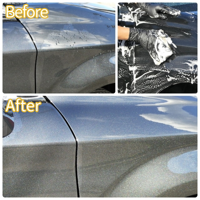 通常版アルカリシャンプーでも落ちないコーティングが通常版の4倍の除去力をもつ高濃度アルカリシャンプーならあっさり落とせる