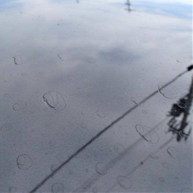 洗車後の水滴を拭き上げず放置すると無数のシミ・イオンデポジットが発生したフォルクスワーゲン ポロのボンネット